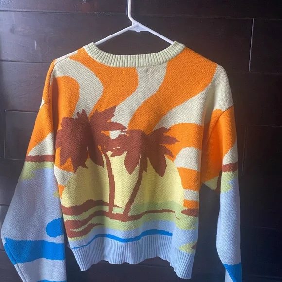 PacSun Orange and Yellow Crew Neck Sweater with Tropical Design - Picture 2 of 3
